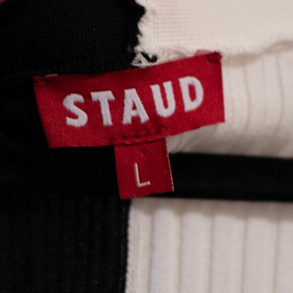 Staud Cargo Sweater Cardigan Black White Two Tone Ribbed Knit SZ L - Picture 5 of 6